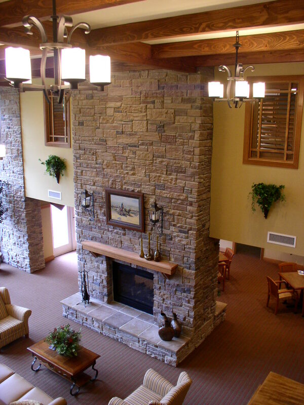 Lobby with Stone Fireplace
