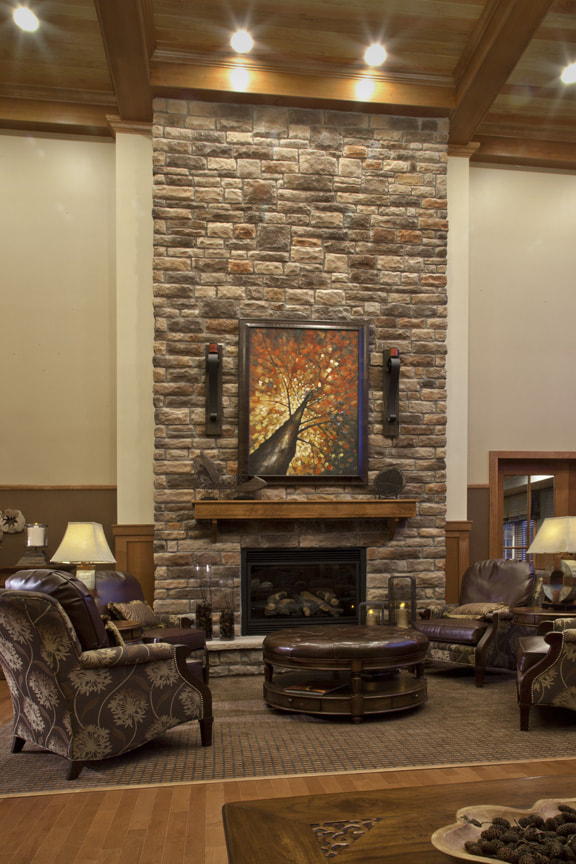 Brik Fireplace in Lobby